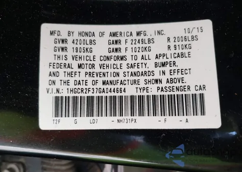 2016 Honda Accord Lx from USA, damaged, VIN 1HGCR2F37GA044664